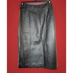 Vintage Black 100% Genuine Leather Jacqueline Ferrar Classic Knee/ Pencil Skirt